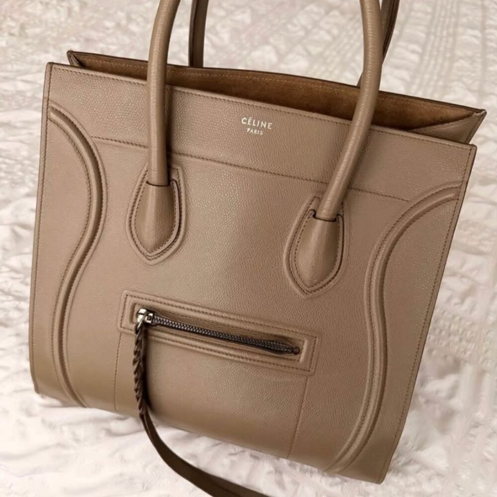 CELINE Grained Calfskin Medium Phantom Luggage Taupe - Picture 3 of 8